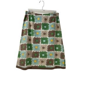 Boden women’s tan brown blue & green floral pattern skirt size 8R. #34-1949